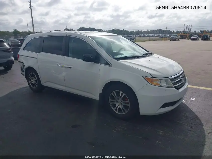 5FNRL5H64BB070514 2011 Honda Odyssey Ex-L