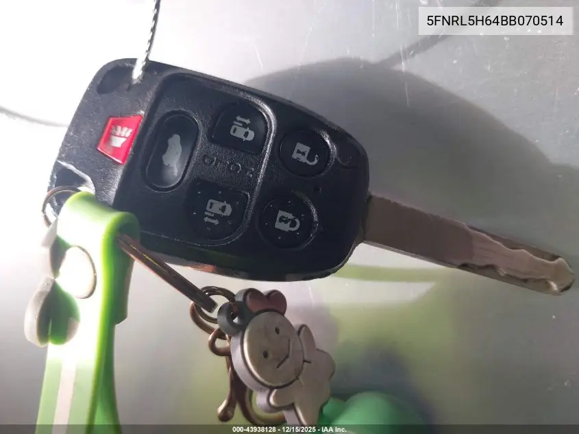 5FNRL5H64BB070514 2011 Honda Odyssey Ex-L