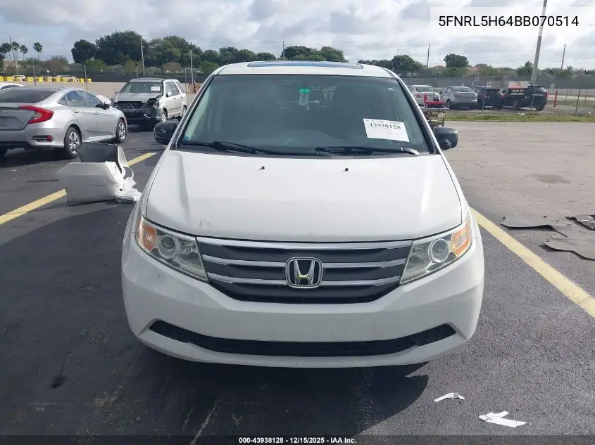 5FNRL5H64BB070514 2011 Honda Odyssey Ex-L