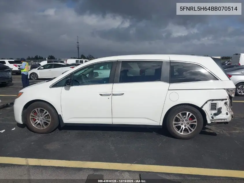 5FNRL5H64BB070514 2011 Honda Odyssey Ex-L