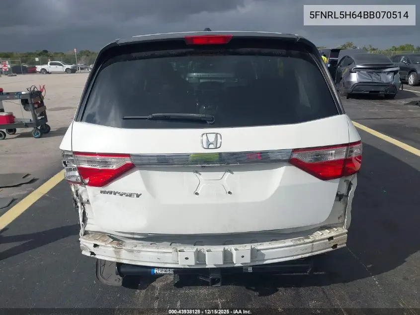 5FNRL5H64BB070514 2011 Honda Odyssey Ex-L