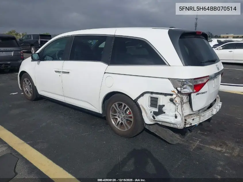 5FNRL5H64BB070514 2011 Honda Odyssey Ex-L