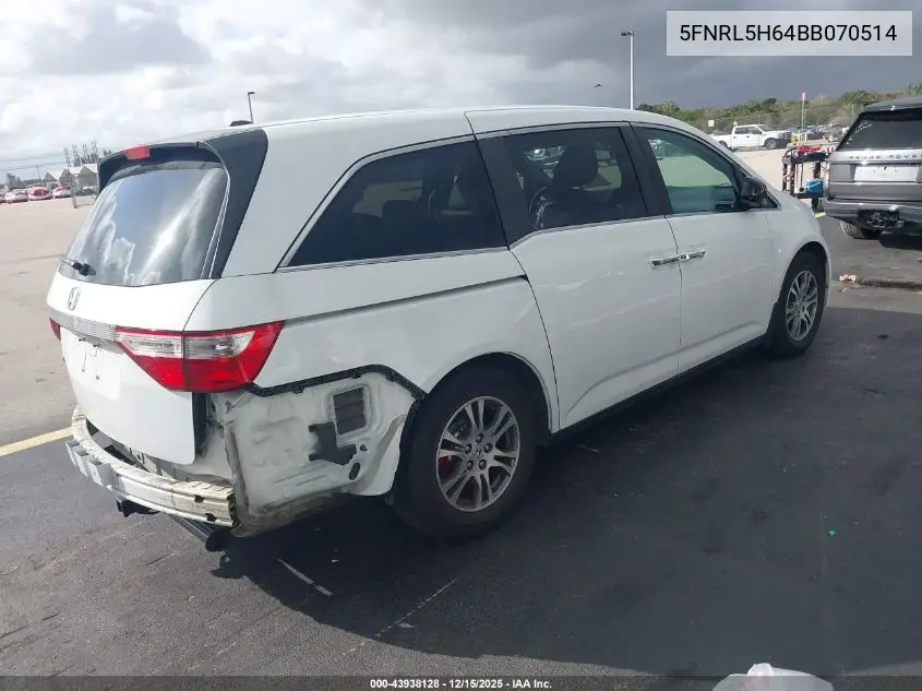 5FNRL5H64BB070514 2011 Honda Odyssey Ex-L