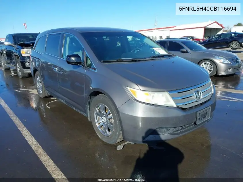 5FNRL5H40CB116694 2012 Honda Odyssey Ex