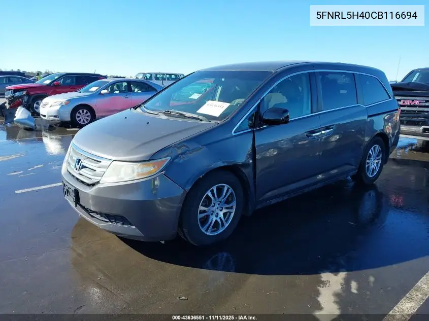 5FNRL5H40CB116694 2012 Honda Odyssey Ex