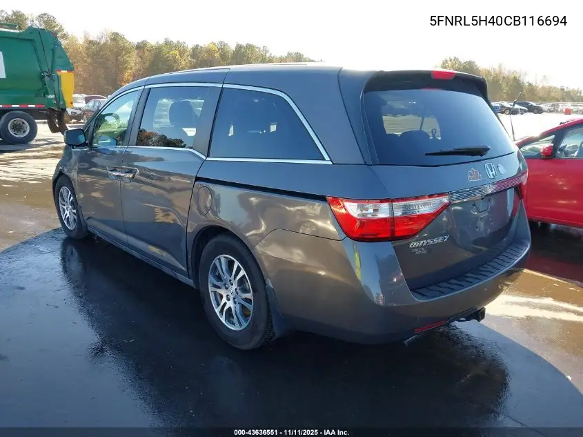 5FNRL5H40CB116694 2012 Honda Odyssey Ex