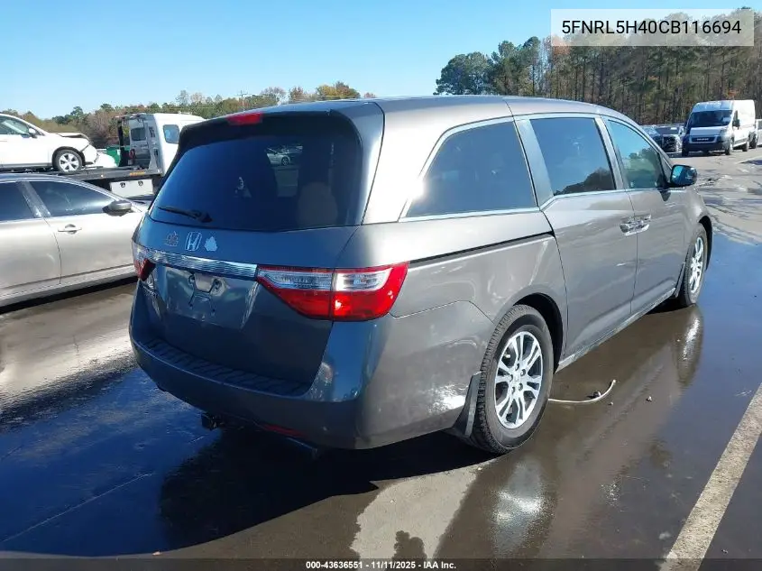5FNRL5H40CB116694 2012 Honda Odyssey Ex
