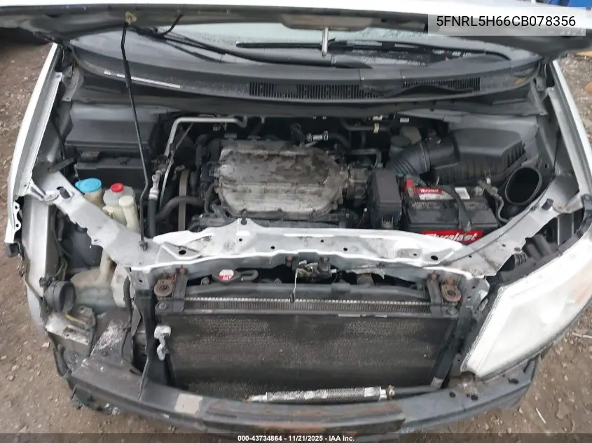 5FNRL5H66CB078356 2012 Honda Odyssey Ex-L