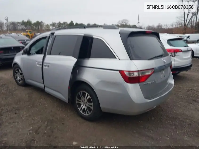 5FNRL5H66CB078356 2012 Honda Odyssey Ex-L