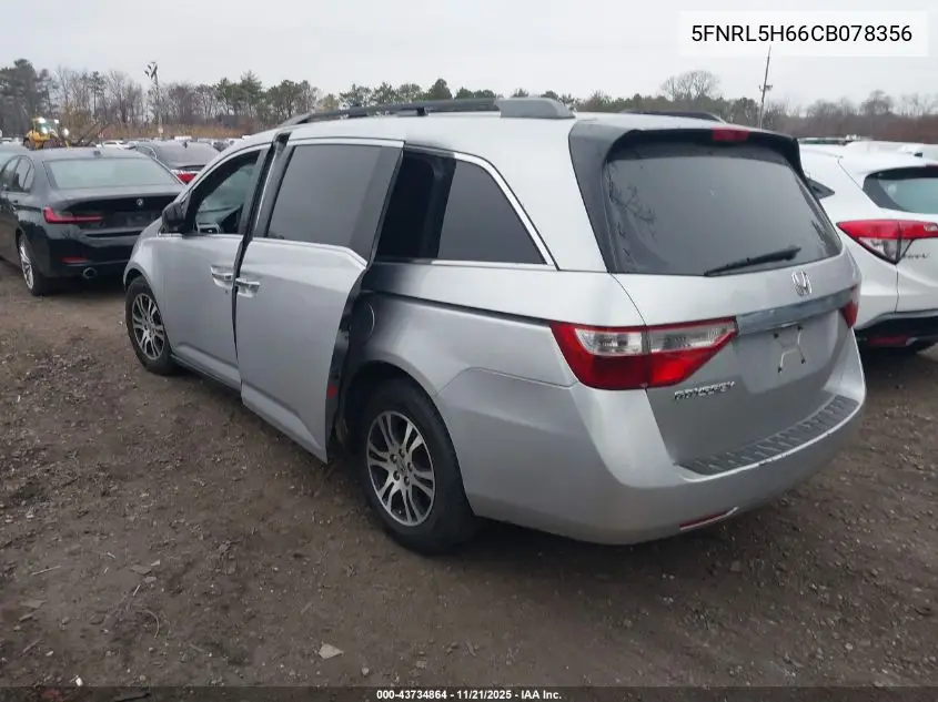5FNRL5H66CB078356 2012 Honda Odyssey Ex-L