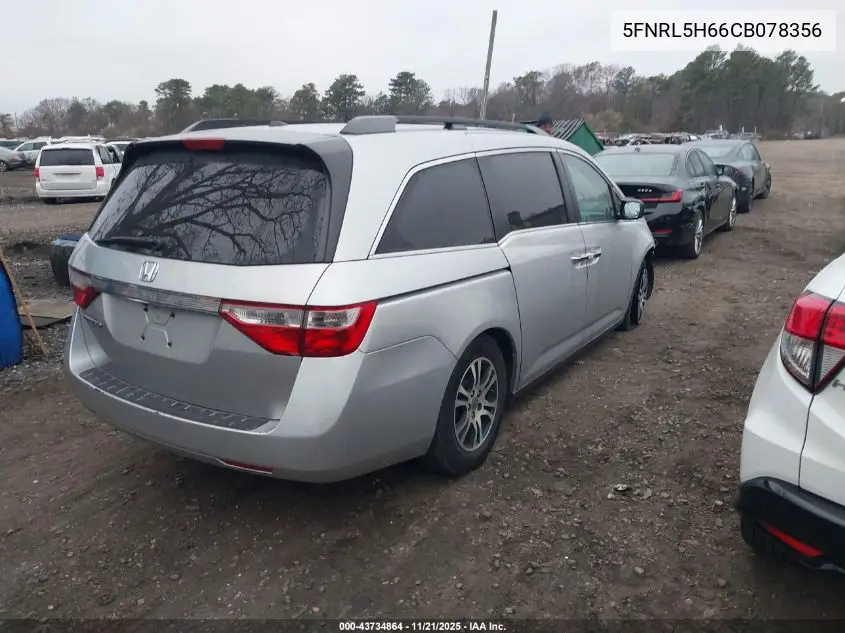 5FNRL5H66CB078356 2012 Honda Odyssey Ex-L