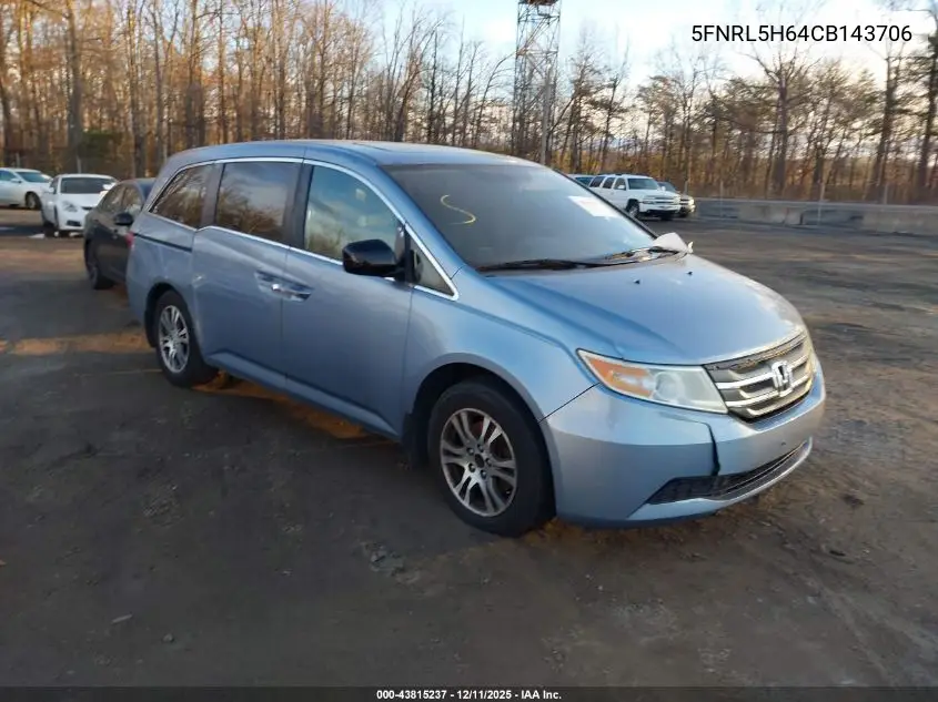 5FNRL5H64CB143706 2012 Honda Odyssey Ex-L