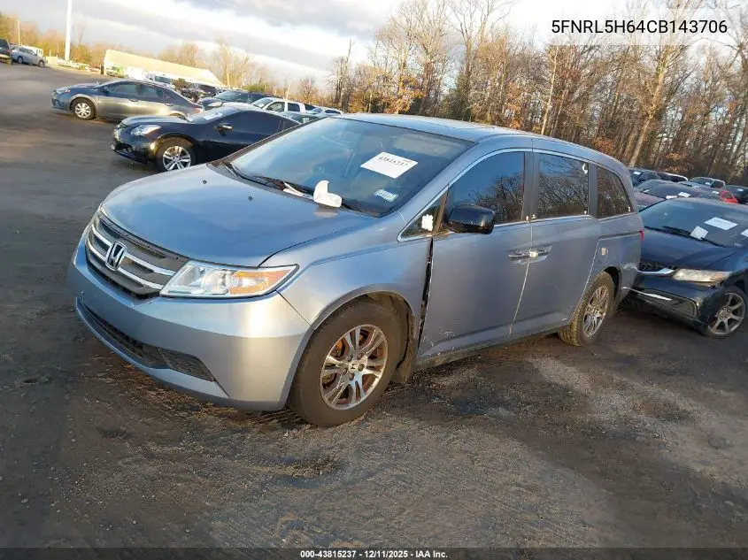5FNRL5H64CB143706 2012 Honda Odyssey Ex-L