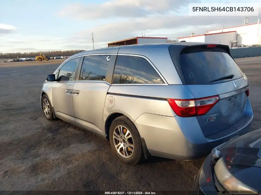 5FNRL5H64CB143706 2012 Honda Odyssey Ex-L