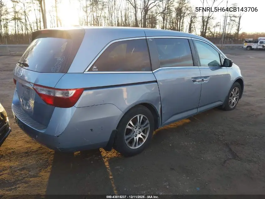 5FNRL5H64CB143706 2012 Honda Odyssey Ex-L