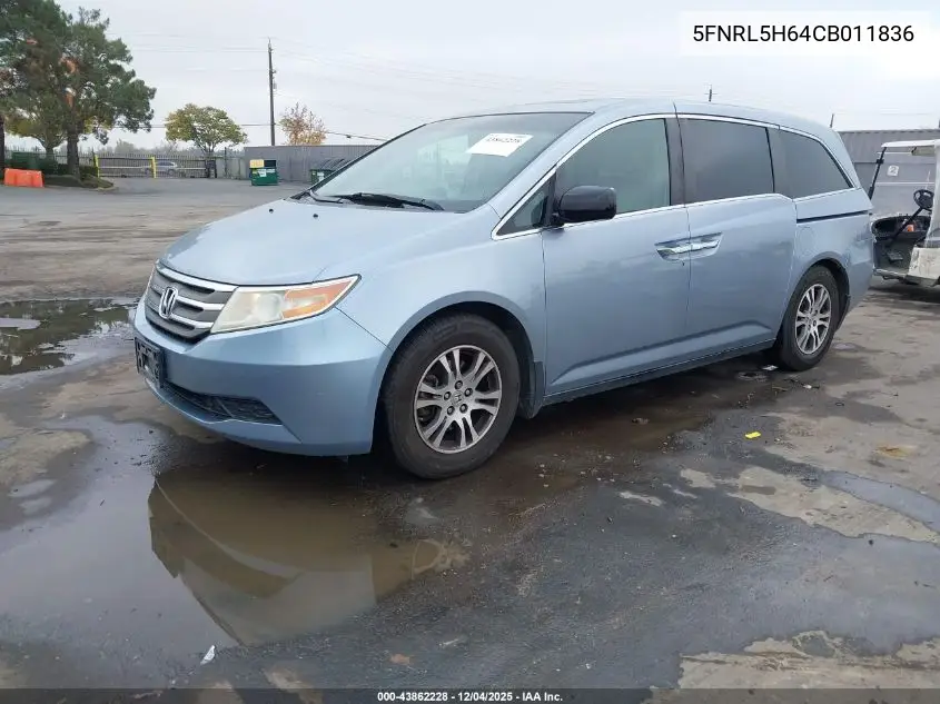 5FNRL5H64CB011836 2012 Honda Odyssey Ex-L