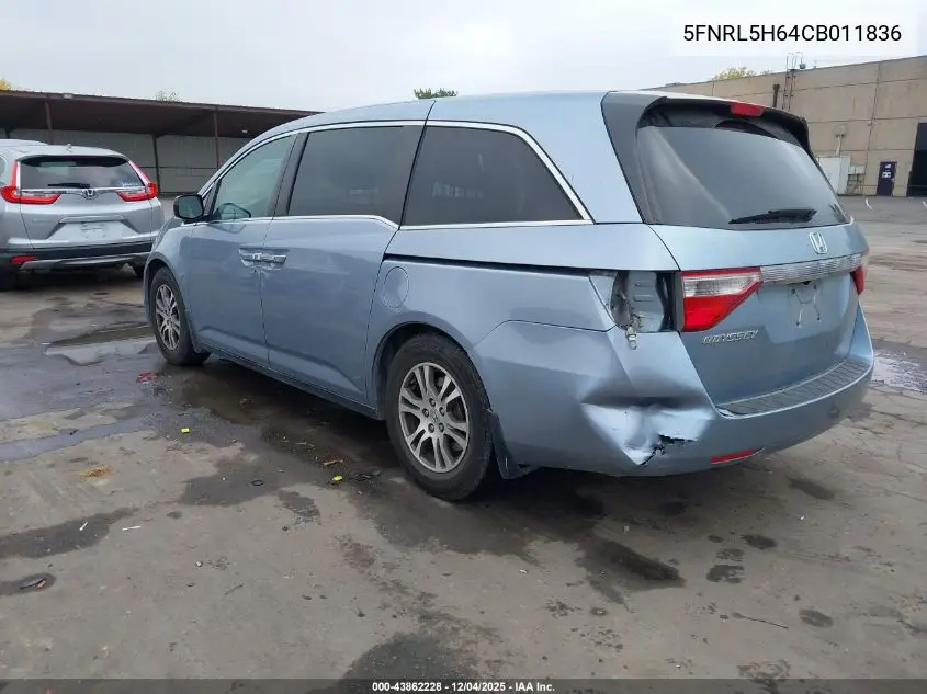 5FNRL5H64CB011836 2012 Honda Odyssey Ex-L