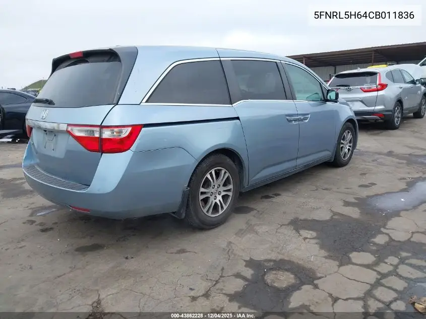 5FNRL5H64CB011836 2012 Honda Odyssey Ex-L