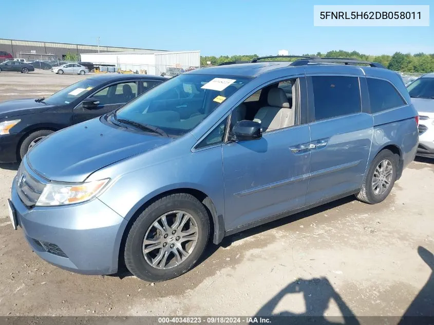 2013 Honda Odyssey Ex-L VIN: 5FNRL5H62DB058011 Lot: 40348223