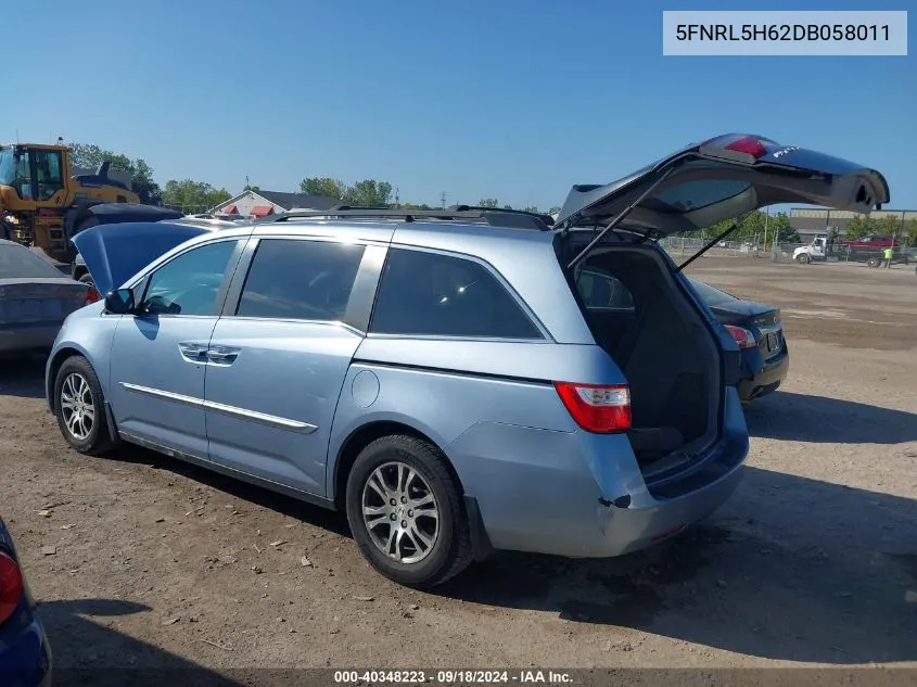 2013 Honda Odyssey Ex-L VIN: 5FNRL5H62DB058011 Lot: 40348223