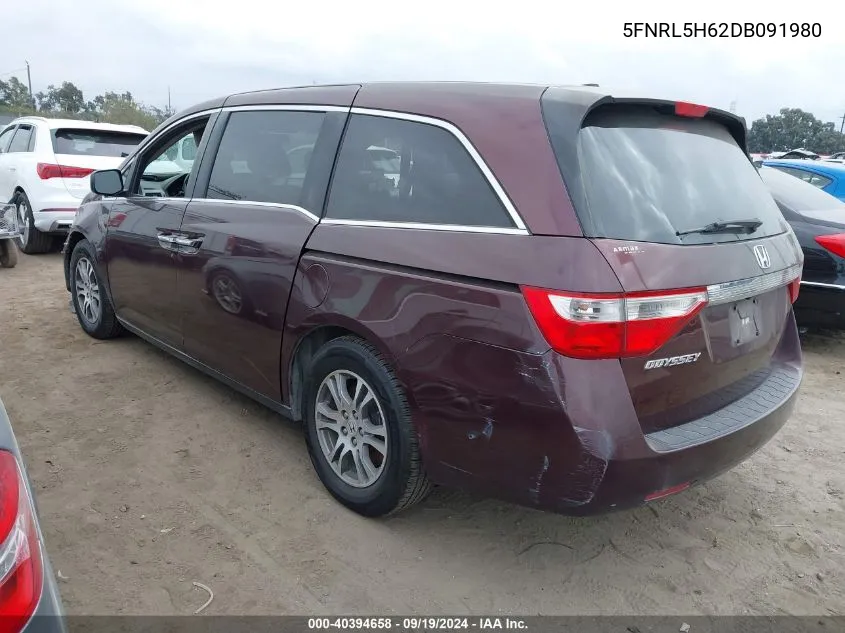 2013 Honda Odyssey Ex-L VIN: 5FNRL5H62DB091980 Lot: 40394658