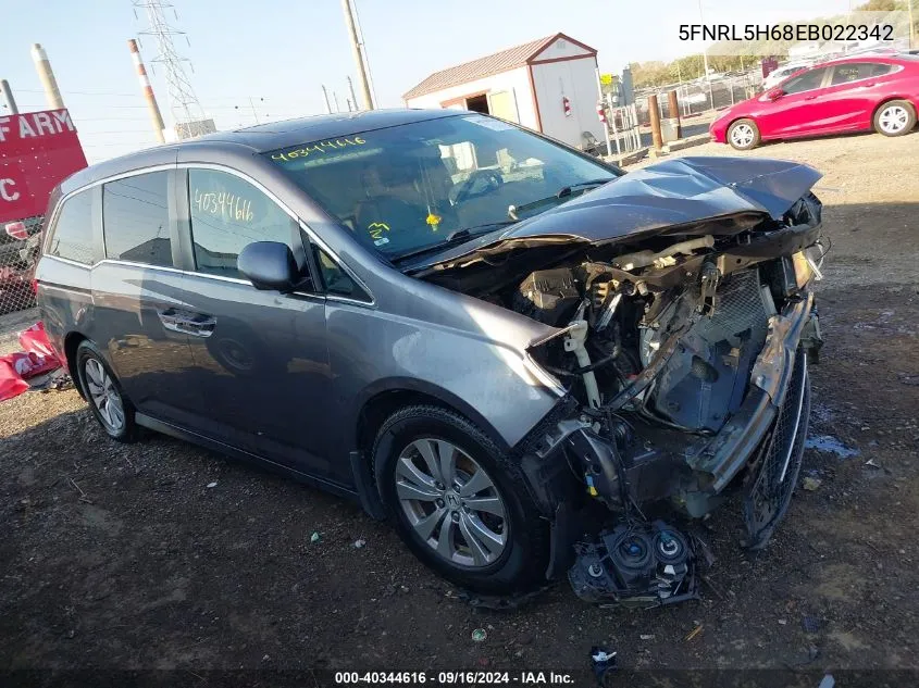 2014 Honda Odyssey Ex-L VIN: 5FNRL5H68EB022342 Lot: 40344616