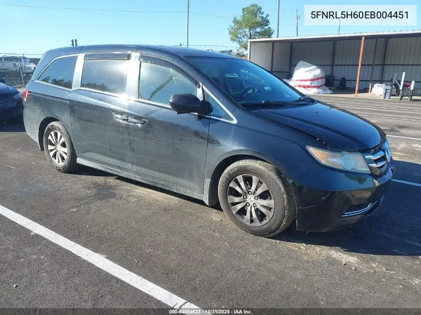 5FNRL5H60EB004451 2014 Honda Odyssey Ex-L