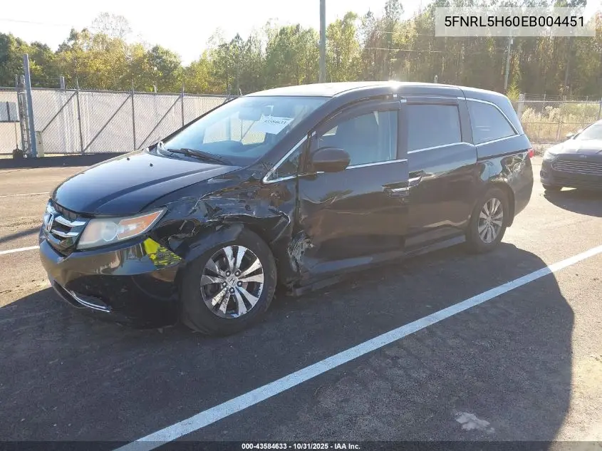 5FNRL5H60EB004451 2014 Honda Odyssey Ex-L