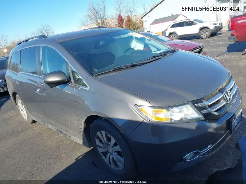 5FNRL5H60EB031424 2014 Honda Odyssey Ex-L