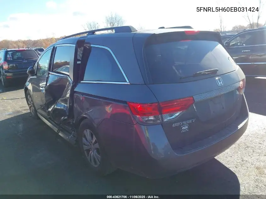 5FNRL5H60EB031424 2014 Honda Odyssey Ex-L