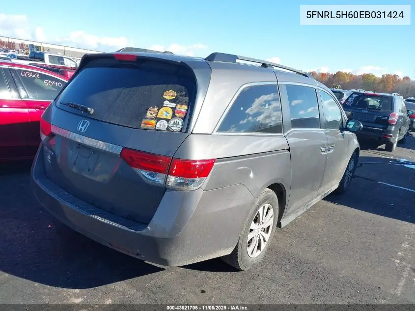 5FNRL5H60EB031424 2014 Honda Odyssey Ex-L