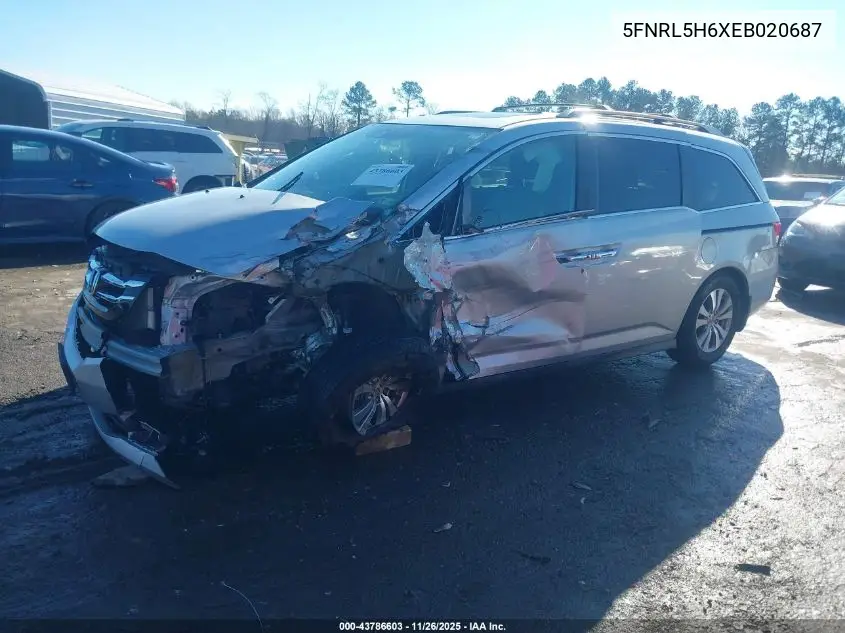 5FNRL5H6XEB020687 2014 Honda Odyssey Ex-L