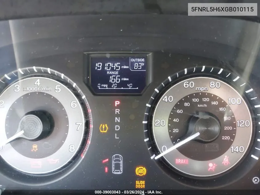 5FNRL5H6XGB010115 2016 Honda Odyssey Ex-L