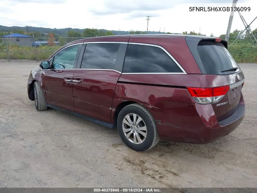 5FNRL5H6XGB136099 2016 Honda Odyssey Ex-L