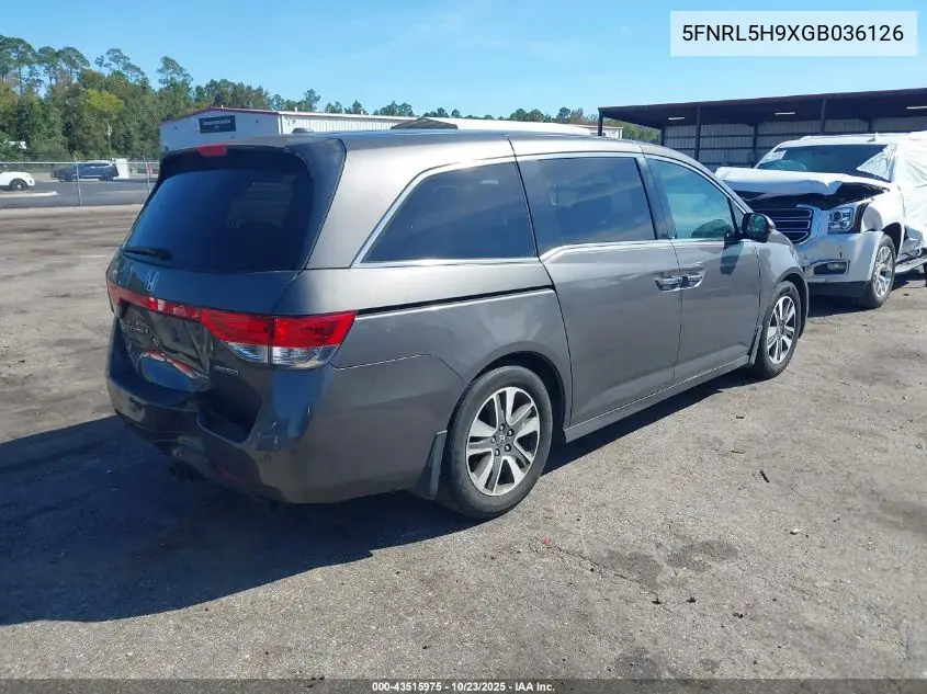 5FNRL5H9XGB036126 2016 Honda Odyssey Touring/Touring Elite