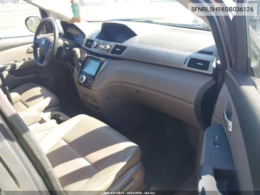 5FNRL5H9XGB036126 2016 Honda Odyssey Touring/Touring Elite