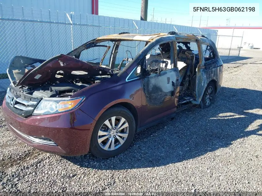 5FNRL5H63GB062198 2016 Honda Odyssey Ex-L