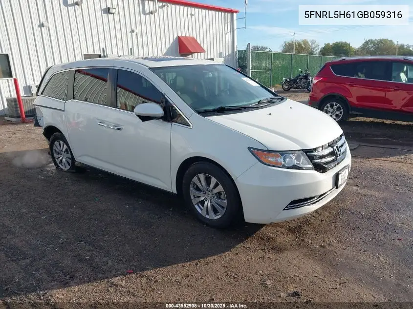 5FNRL5H61GB059316 2016 Honda Odyssey Ex-L
