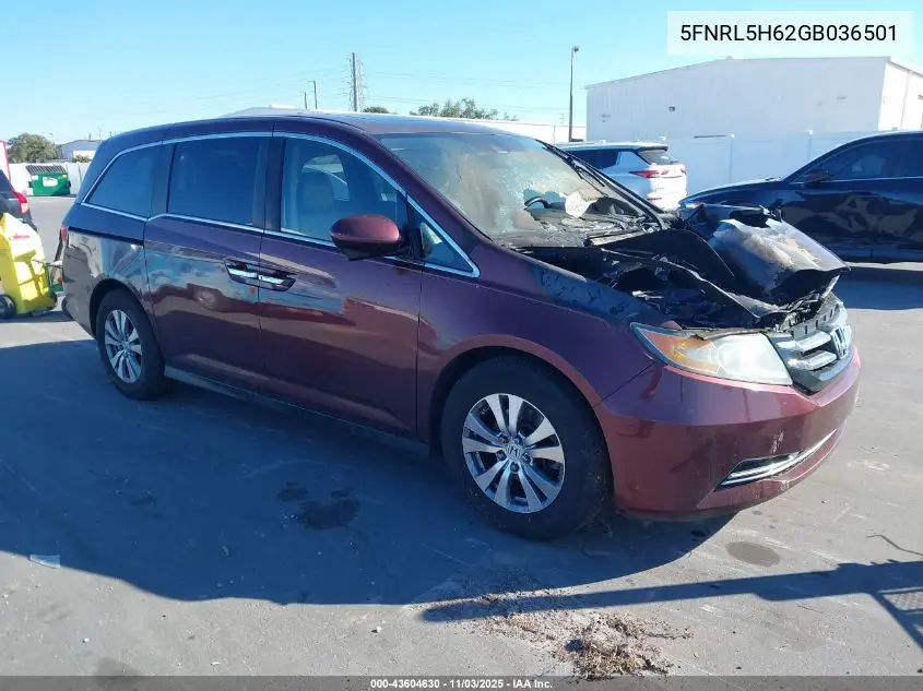 5FNRL5H62GB036501 2016 Honda Odyssey Ex-L