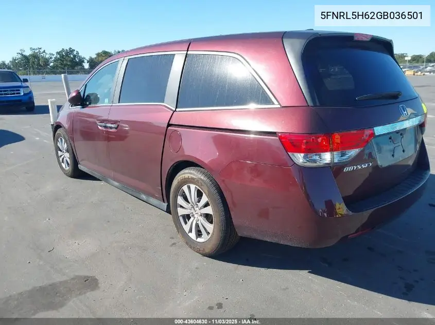 5FNRL5H62GB036501 2016 Honda Odyssey Ex-L