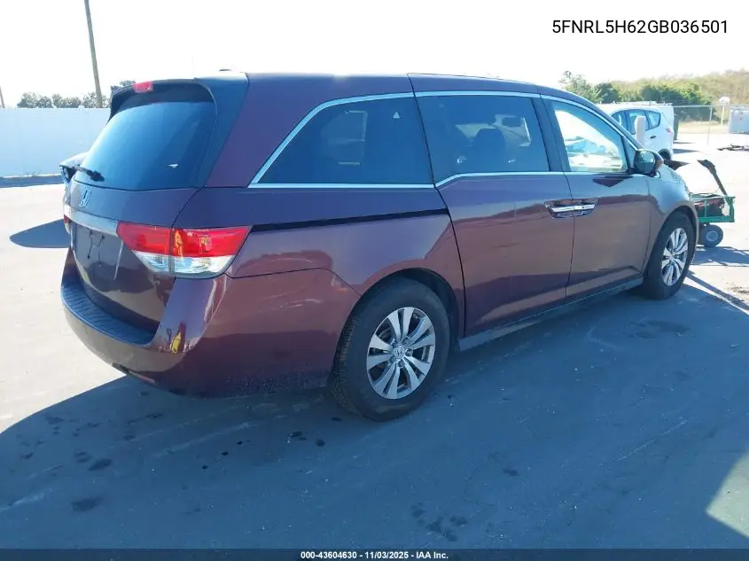 5FNRL5H62GB036501 2016 Honda Odyssey Ex-L