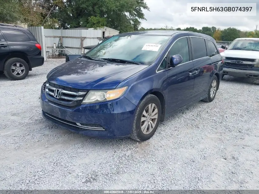 5FNRL5H63GB074397 2016 Honda Odyssey Ex-L