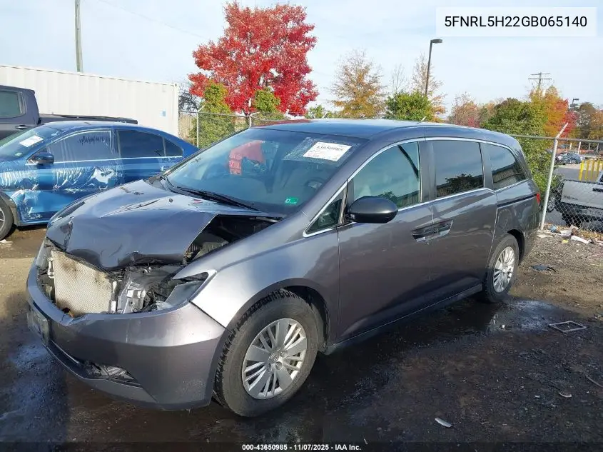 5FNRL5H22GB065140 2016 Honda Odyssey Lx