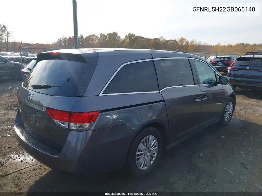 5FNRL5H22GB065140 2016 Honda Odyssey Lx