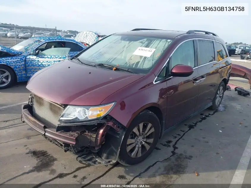 5FNRL5H63GB134758 2016 Honda Odyssey Ex-L