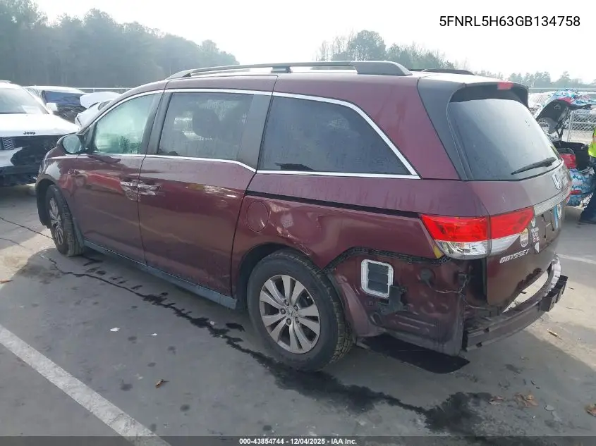 5FNRL5H63GB134758 2016 Honda Odyssey Ex-L