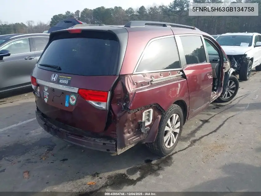 5FNRL5H63GB134758 2016 Honda Odyssey Ex-L
