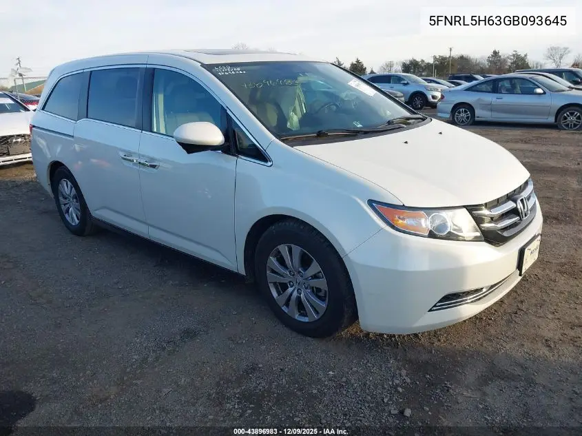 5FNRL5H63GB093645 2016 Honda Odyssey Ex-L