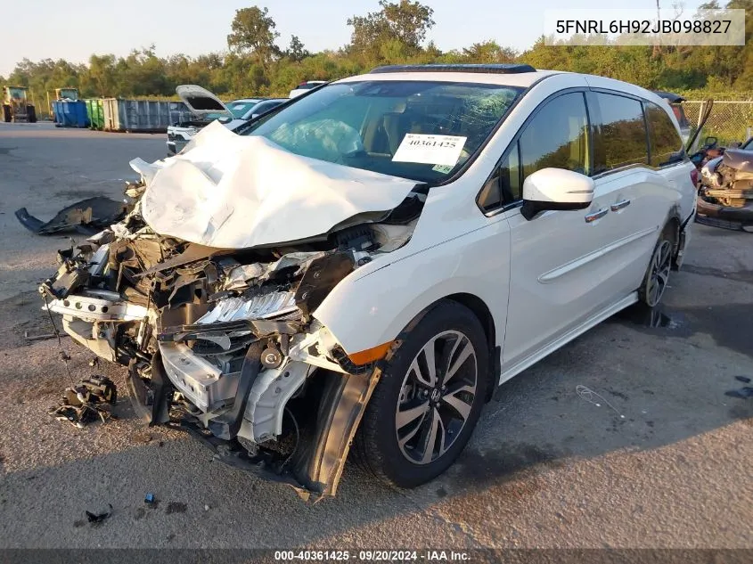 2018 Honda Odyssey Elite VIN: 5FNRL6H92JB098827 Lot: 40361425