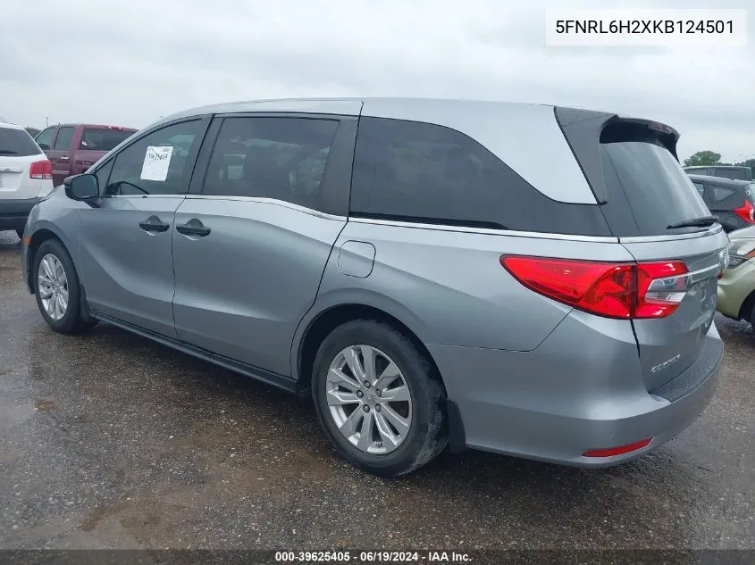 2019 Honda Odyssey Lx VIN: 5FNRL6H2XKB124501 Lot: 39625405